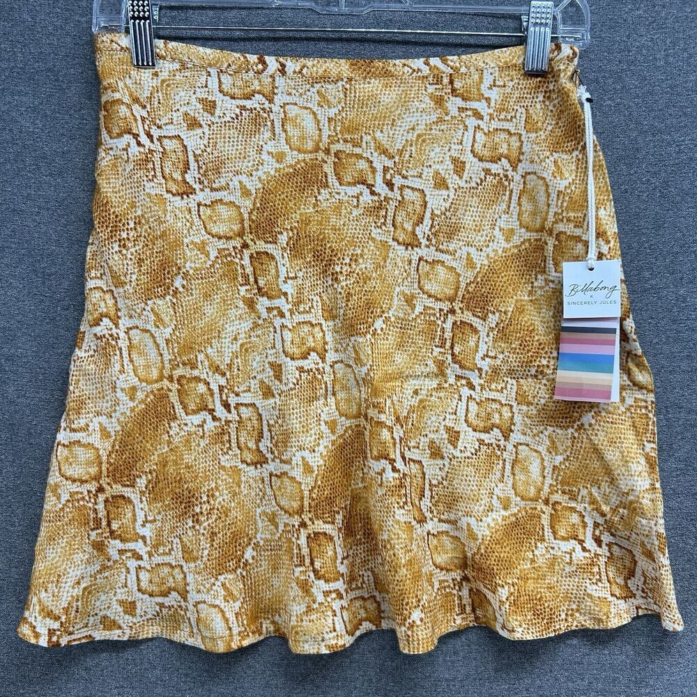 NWT Billabong x Sincerely Jules Womens 29 Orange Snake Print Mini Skirt Summer